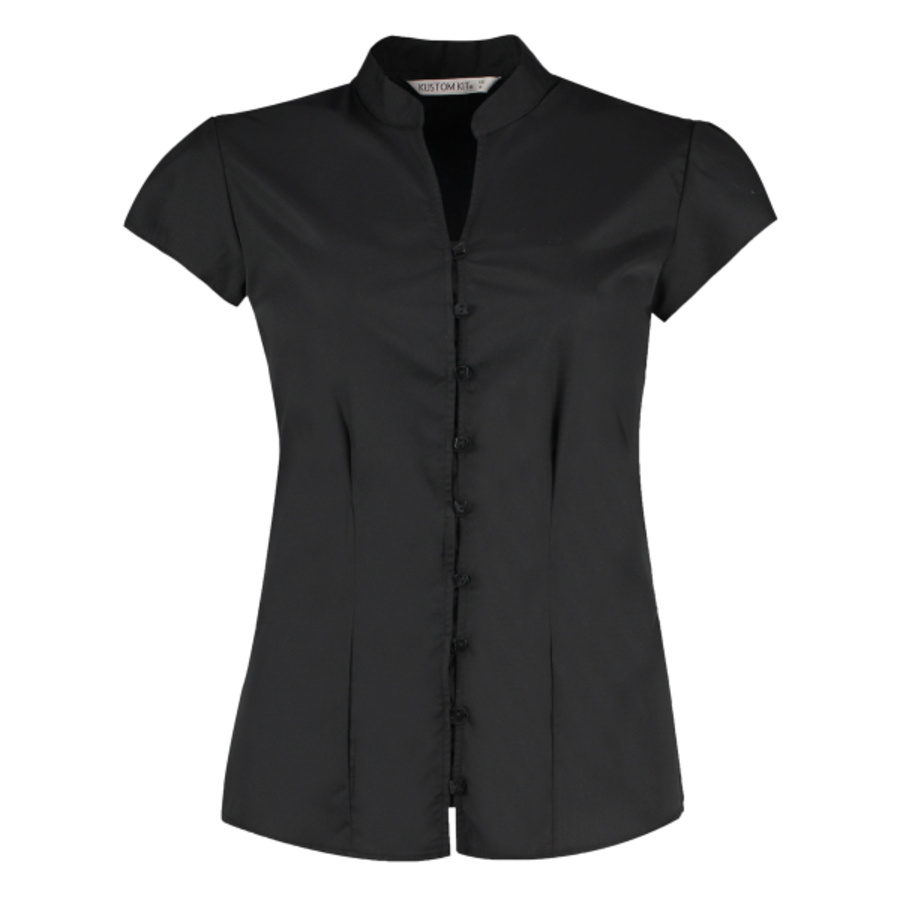 Women's continental blouse mandarin collar cap sleeve (tailored fit) Thumbnail