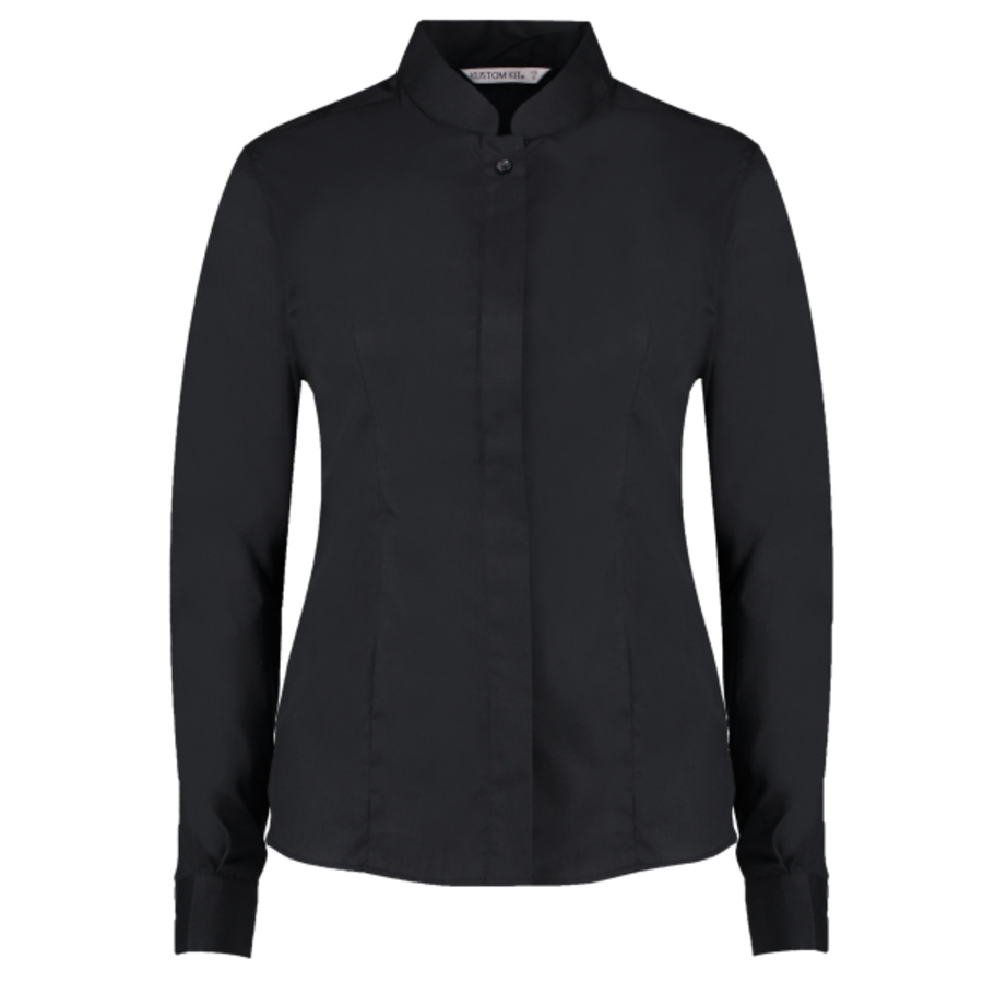 Women's mandarin collar shirt long-sleeved (tailored fit) Thumbnail