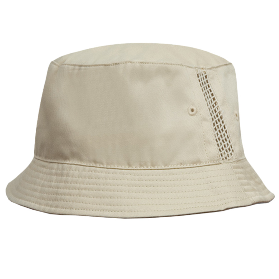 Deluxe washed cotton bucket hat with side mesh panels Thumbnail