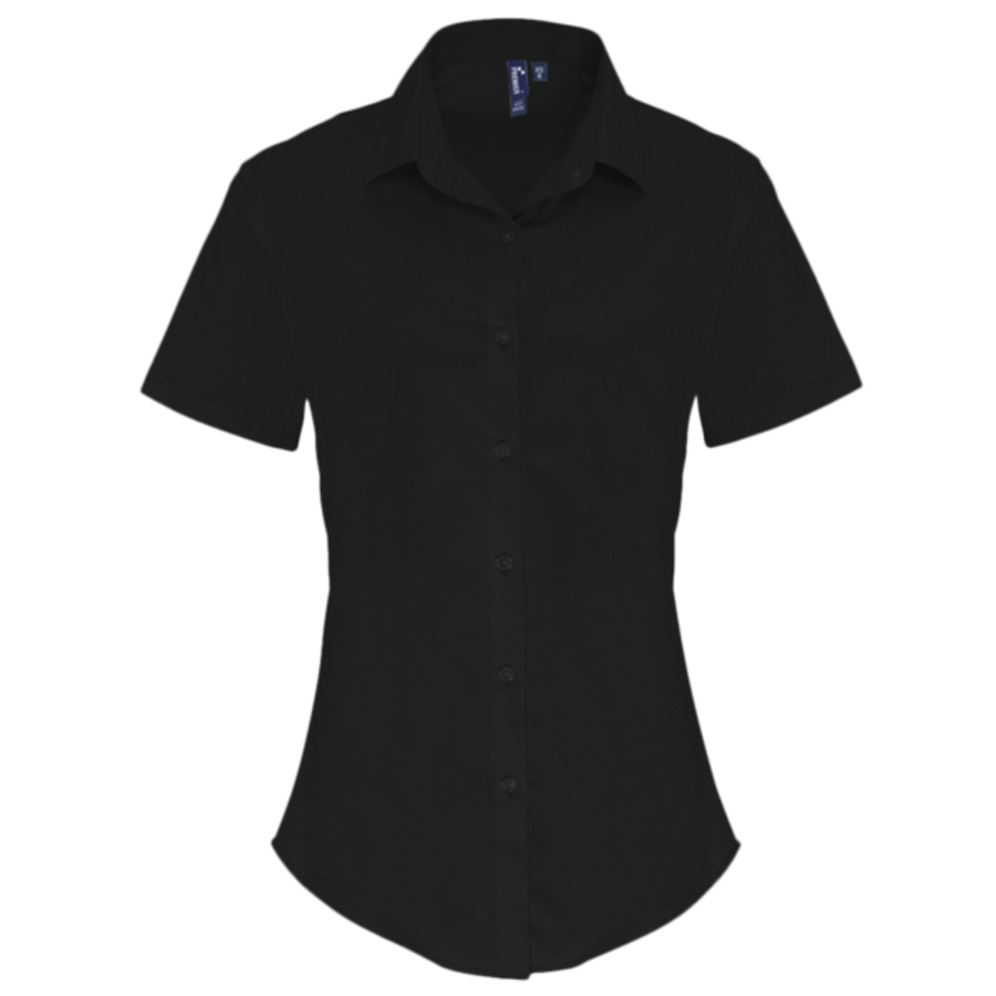 Women's stretch fit cotton poplin short sleeve blouse Thumbnail