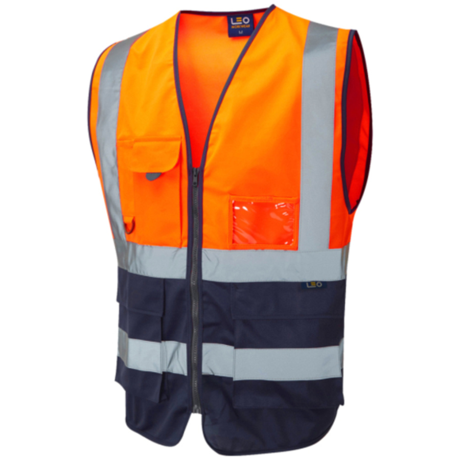 Leo Workwear Lyton Class 2 Superior Waistcoat Orange/Navy Thumbnail