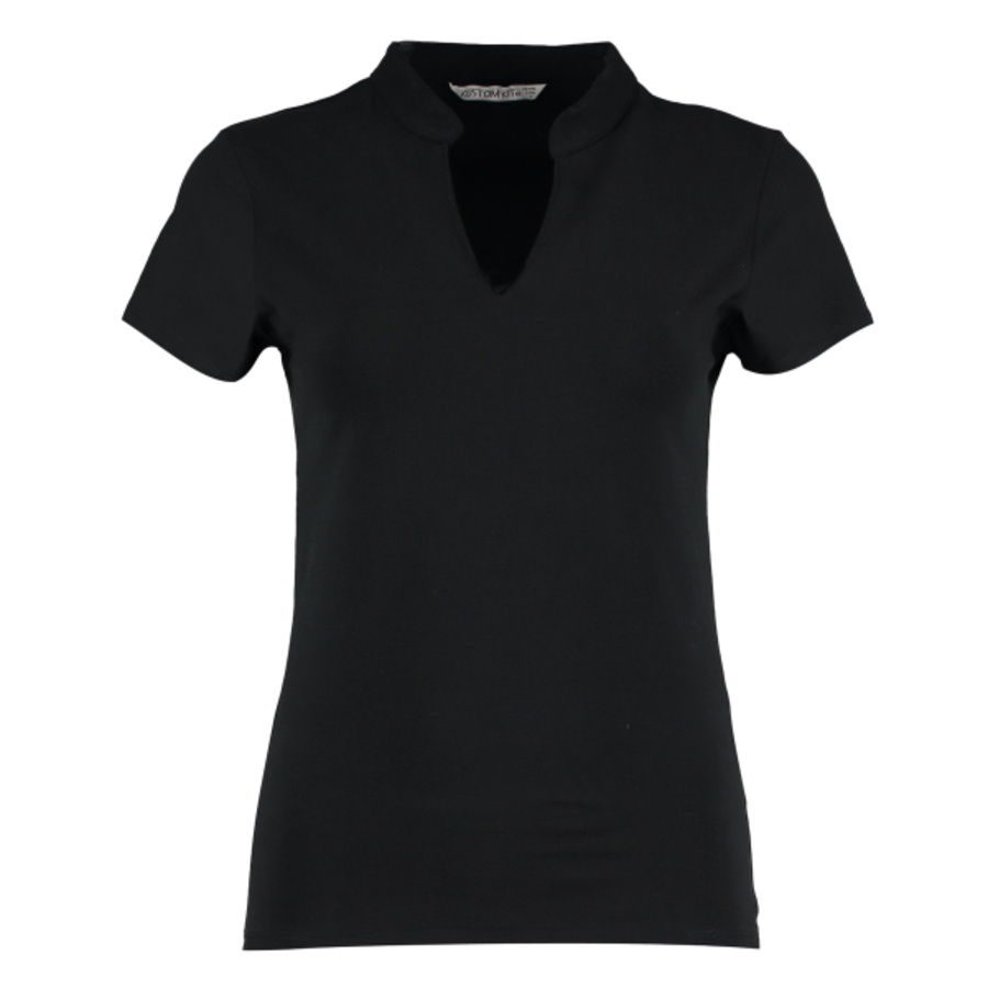 Women's corporate short-sleeved top v-neck mandarin collar (regular fit) Thumbnail